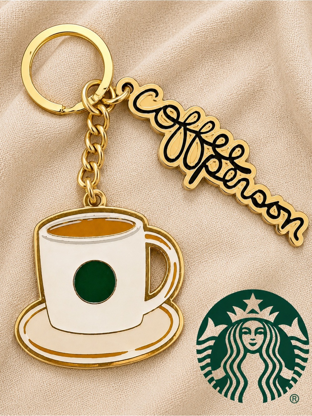 ☕️ Starbucks Coffee Cup Keychain Gold Tone Enamel Coffee Lover Bag Charm Gift